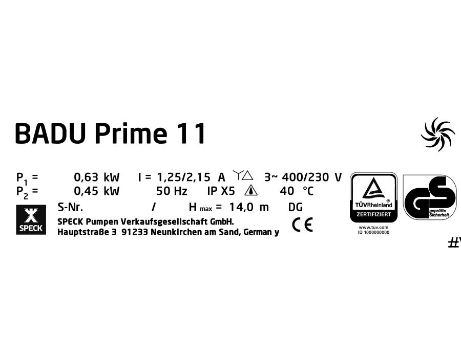 Speck Badu Prime 11 Pumpe 400V 0,45kW (blau) - Pool Me Up