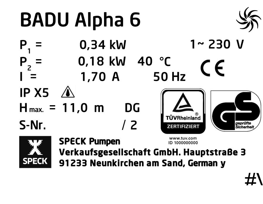 Speck Badu Alpha 6 Pumpe 0,18kW 230V - Pool Me Up