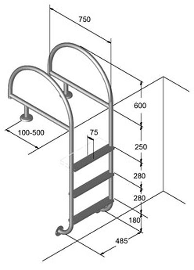 Leiter OMEGA V4A 3-stufig variabel (100-500mm) - Pool Me Up