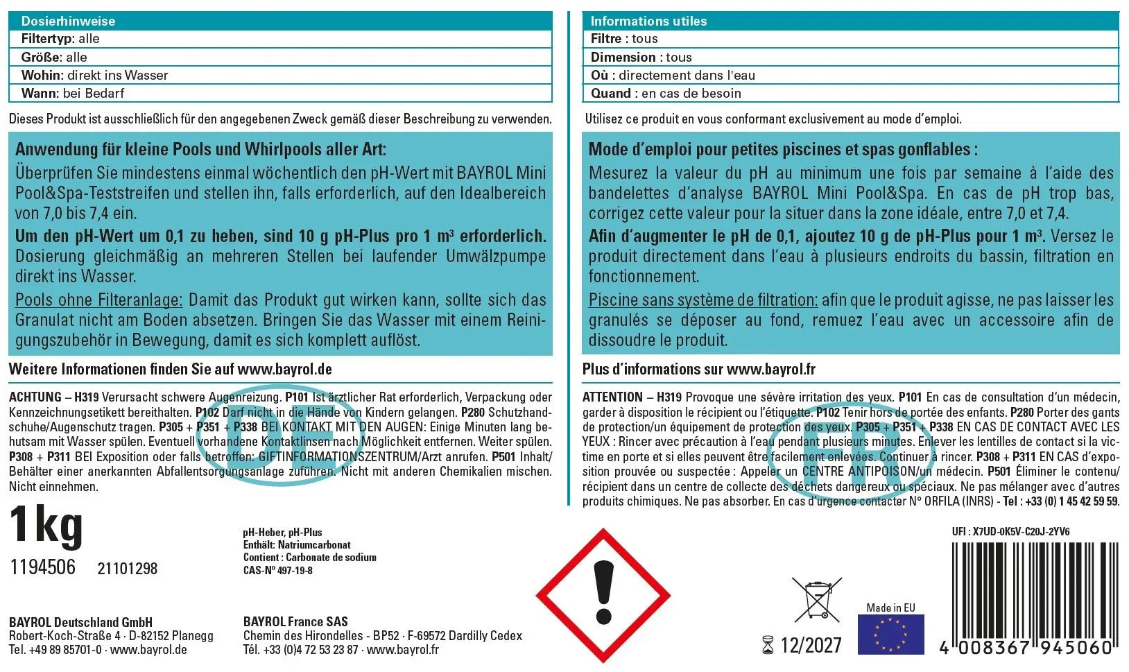 Bayrol Mini Pool & Spa pH-Heber 1 kg - Pool Me Up