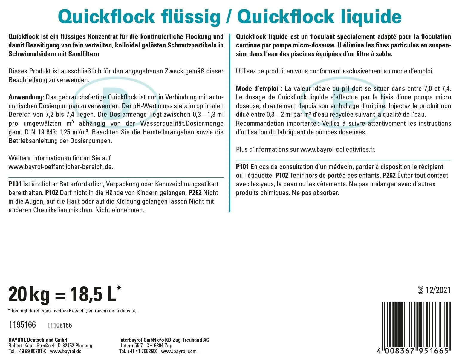 Bayrol Quickflock flüssig 18.5 l / 20 kg - Pool Me Up