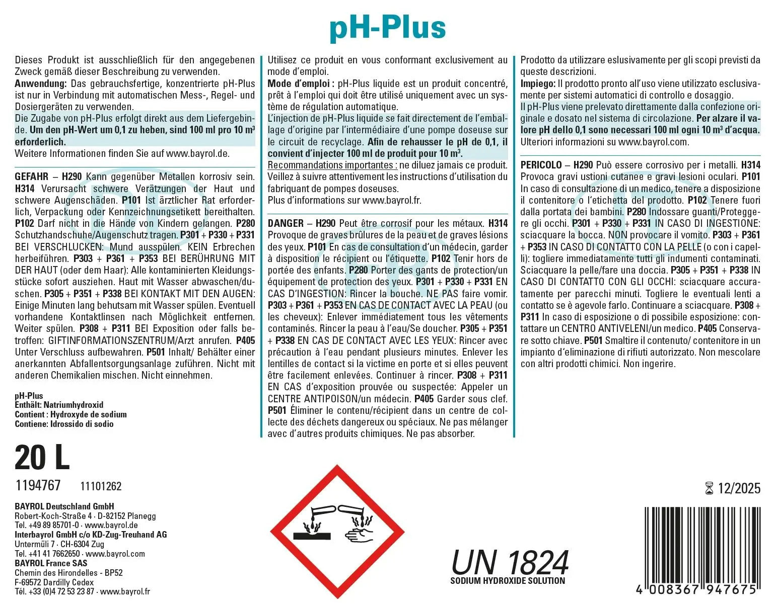 Bayrol pH - Plus flüssig 20 l / 27 kg - 022003 - 4008367947675 - Pool Me Up