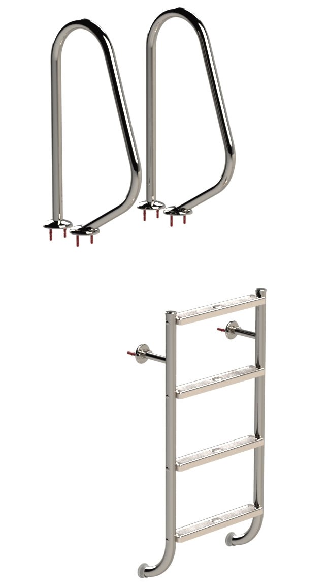 Leiter 2 - teilig V4A 4 - stufig Griffbogen 150 - 161021 - 4039474000151 - Pool Me Up