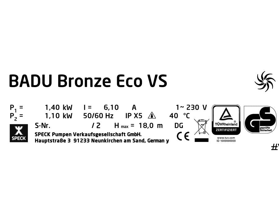 Speck Badu Bronze Pumpe Eco VS 1,10kW 230V - 034121 - 0002101022138 - Pool Me Up