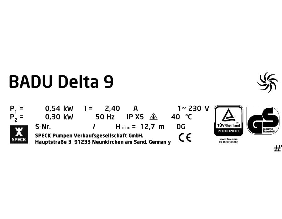 Speck Badu Delta 9 Pumpe 0,30kW 230V - 033265 - 0002103076638 - Pool Me Up