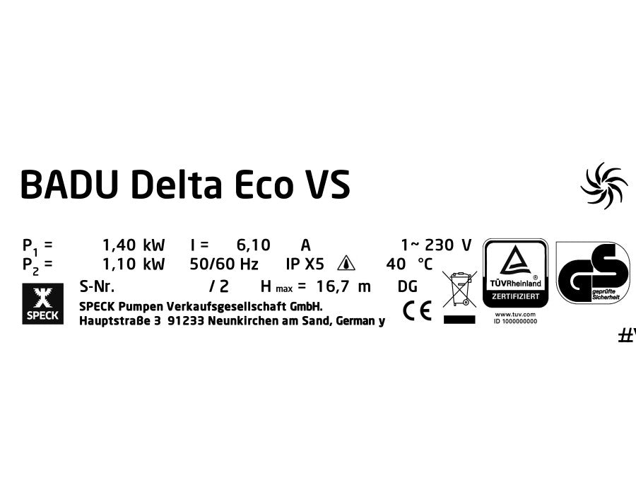 Speck Badu Delta Eco VS Pumpe 1,10kW 230V - Pool Me Up