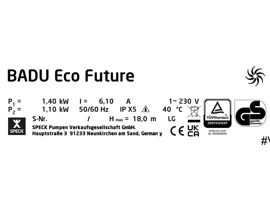 Speck Badu Eco Future Pumpe 1,10kW 230V - 034102 - Benutzerdefiniertes Produkt - Pool Me Up