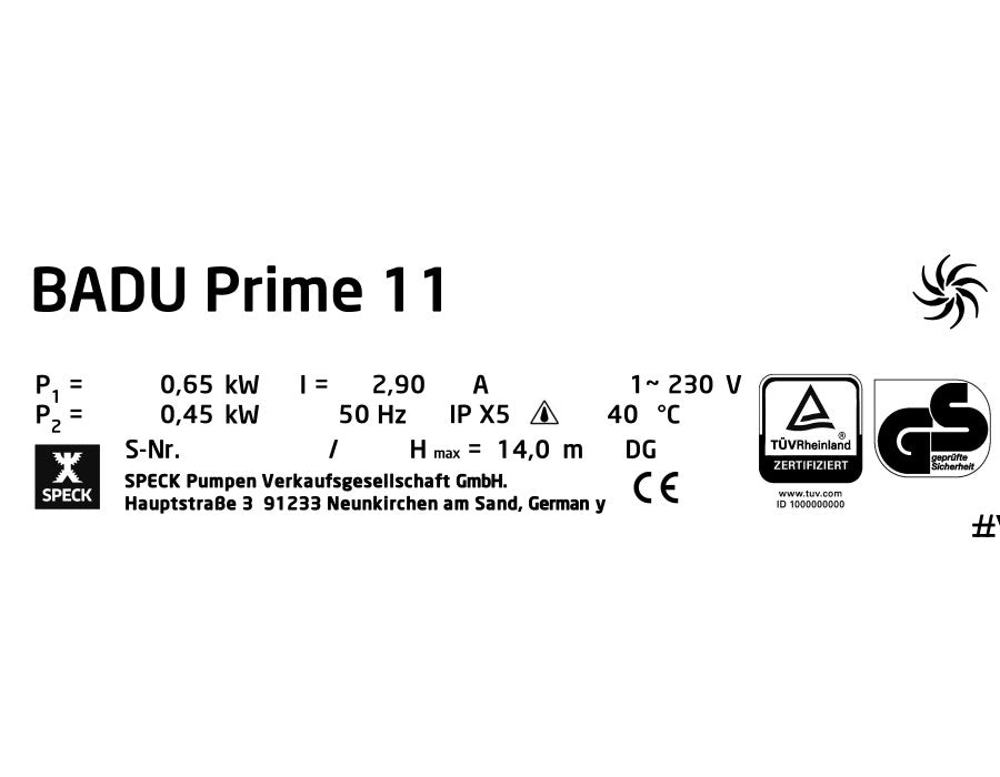 Speck Badu Prime 11 Pumpe 230V 0,45kW (blau) - Pool Me Up