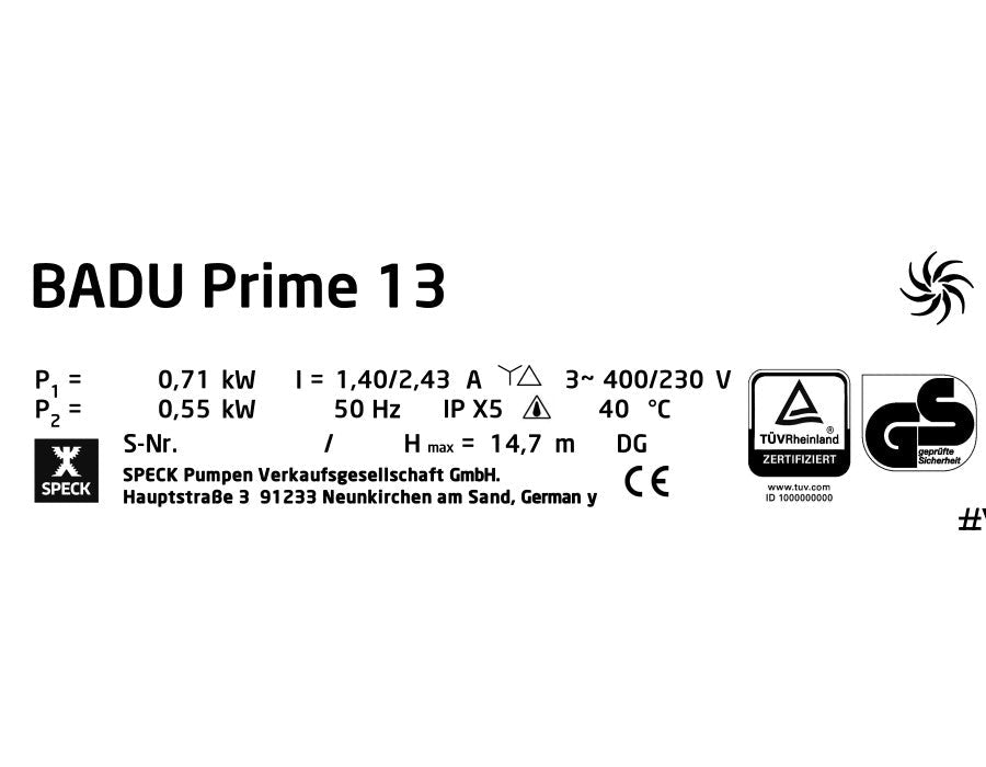 Speck Badu Prime 13 Pumpe 400V 0,55kW (blau) - 033185 - Benutzerdefiniertes Produkt - Pool Me Up