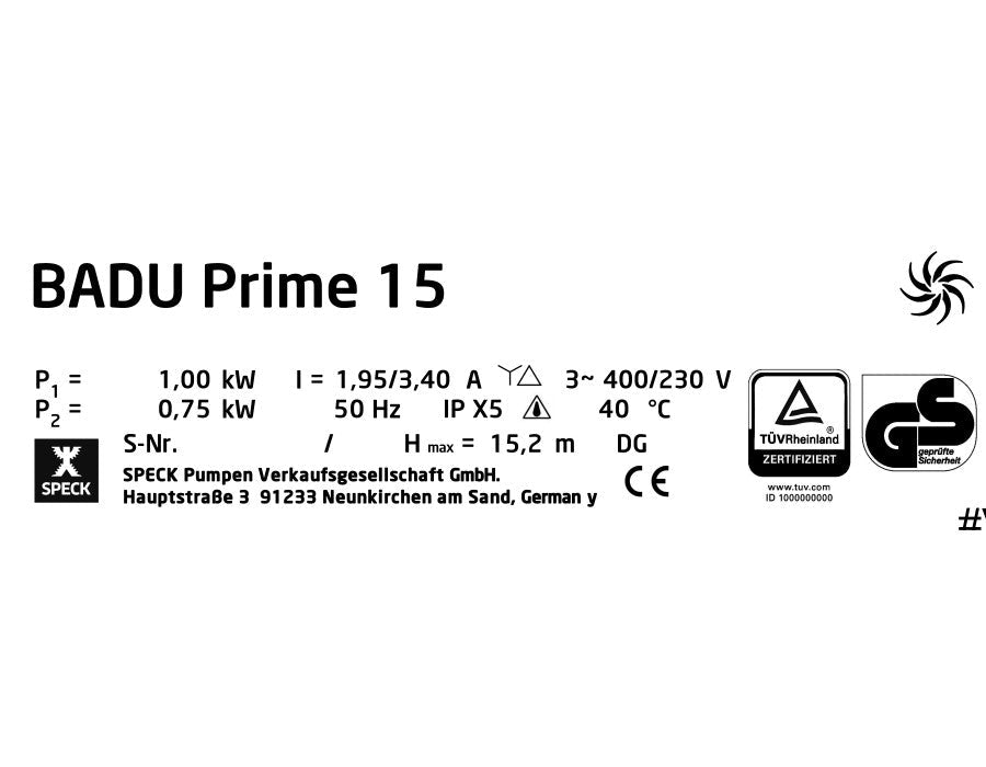 Speck Badu Prime 15 Pumpe 400V 0,75kW (blau) - 033187 - 0002190158037 - Pool Me Up
