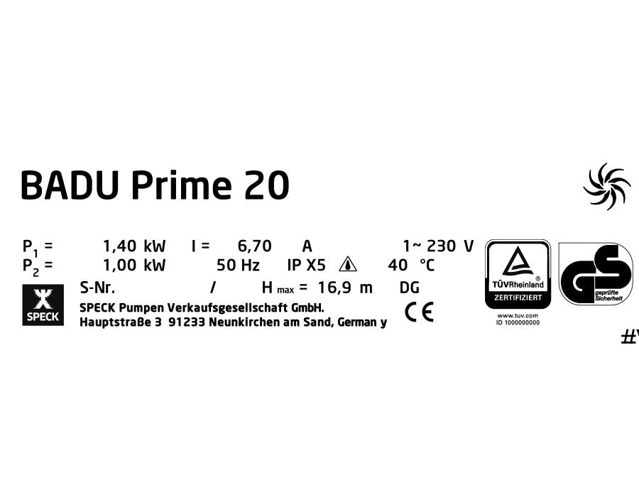 Speck Badu Prime 20 Pumpe 230V 1,00kW (blau) - 033188 - 0002190208839 - Pool Me Up