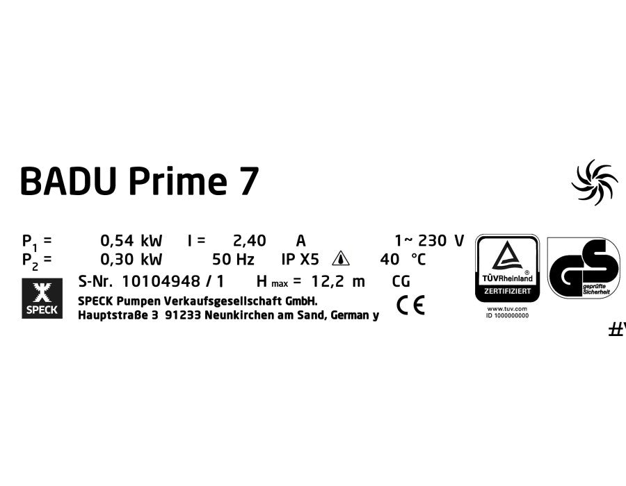 Speck Badu Prime 7 Pumpe 230V 0,30kW (blau) - Pool Me Up