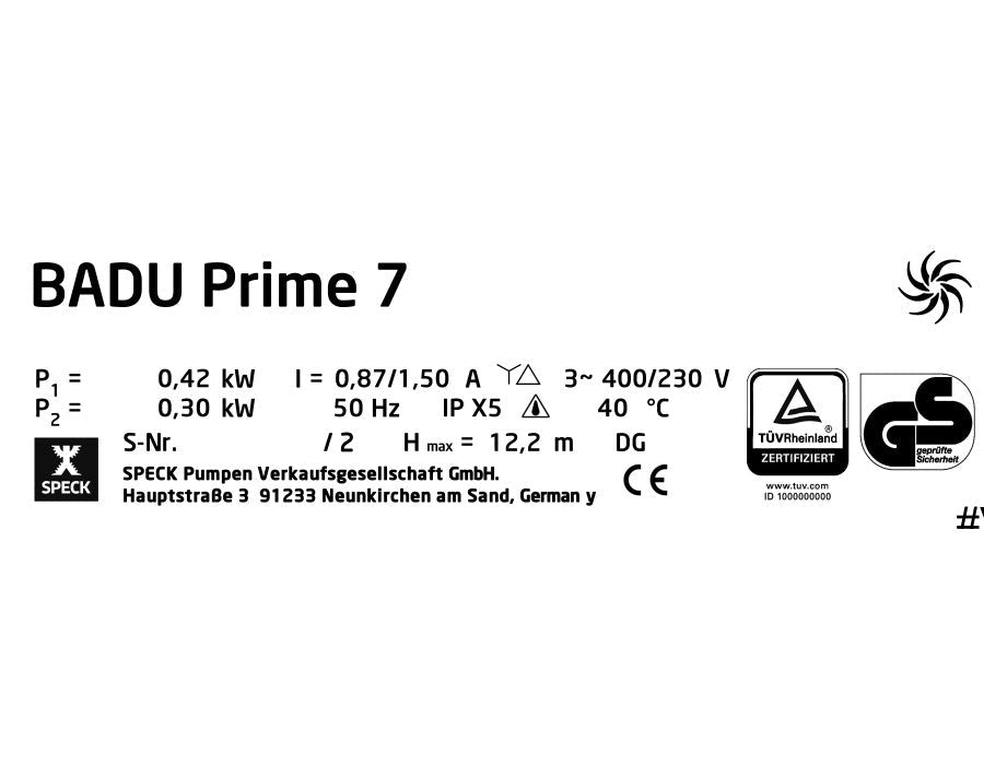 Speck Badu Prime 7 Pumpe 400V 0,30kW (blau) - 033181 - 0002190078637 - Pool Me Up