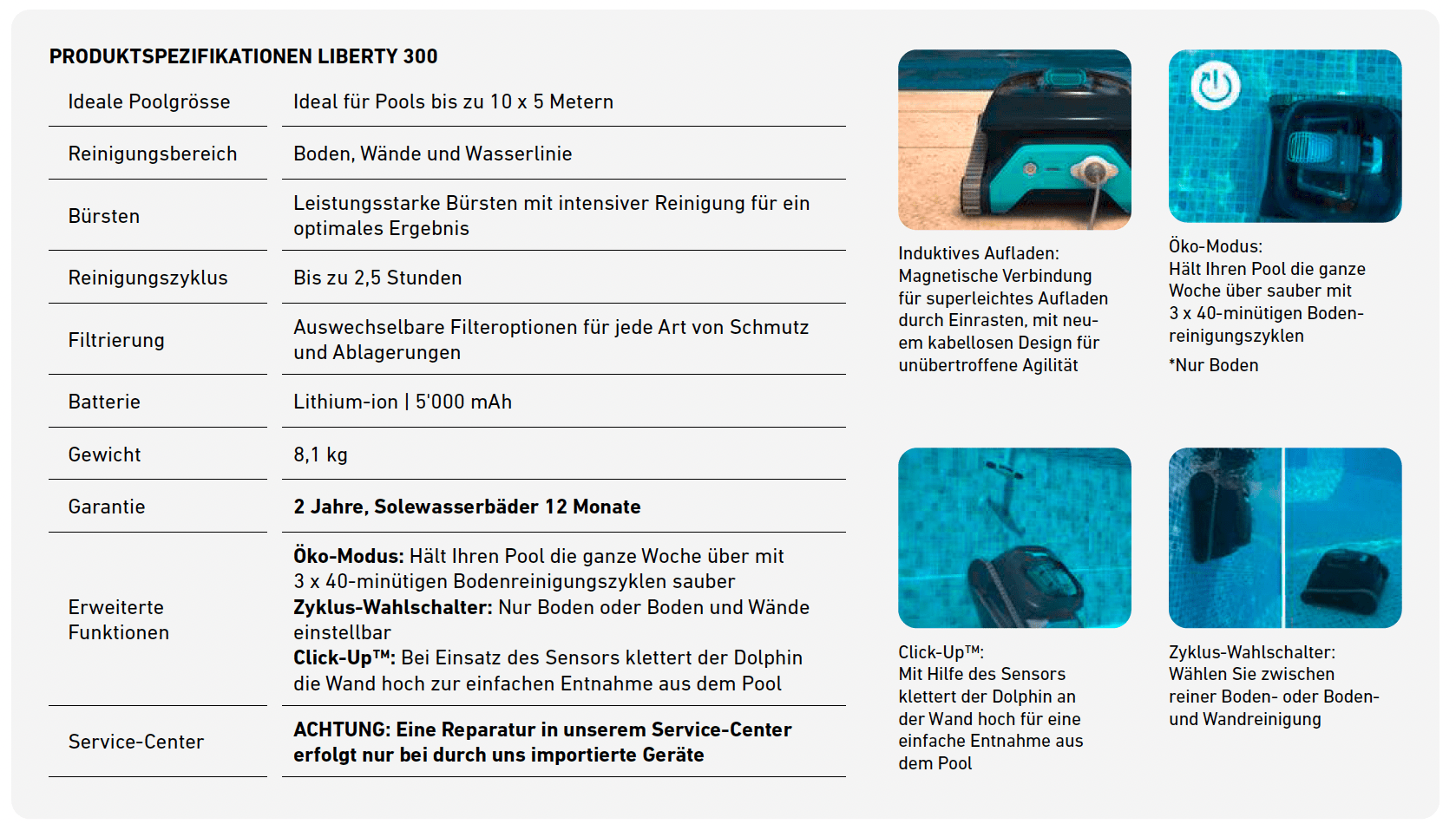 Dolphin LIBERTY 300 mit PVC Bürsten und Ladegerät - 101026 - 7290119717095 - Pool Me Up