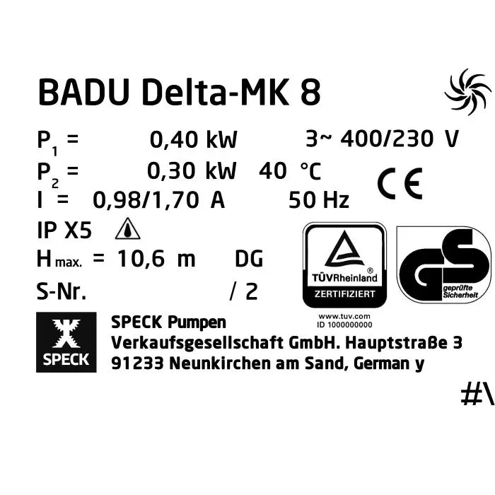 Speck Badu Delta-MK 16 Pumpe 0,65kW 400V