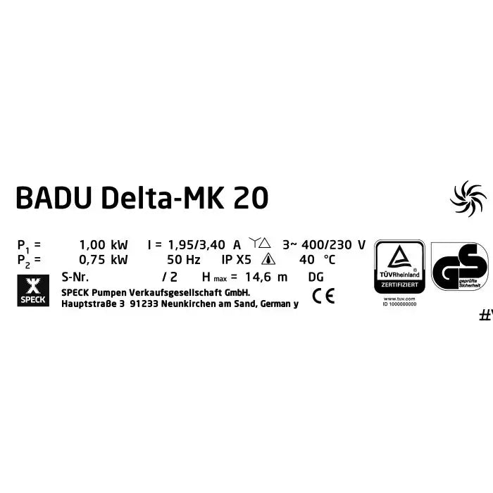 Speck Badu Delta-MK 20 Pumpe 0,75kW 400V