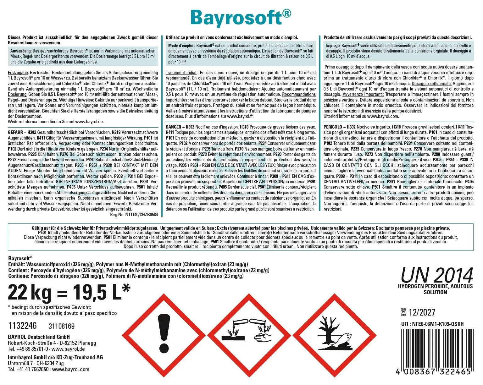 Bayrol Bayrosoft 19.5 l / 22 kg Flüssigsauerstoff - Pool Me Up