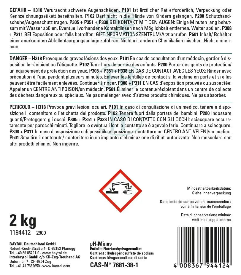 Bayrol pH - Minus 2 kg Dosierbeutel / 4 à 500 g - 021008 - 4008367944124 - Pool Me Up