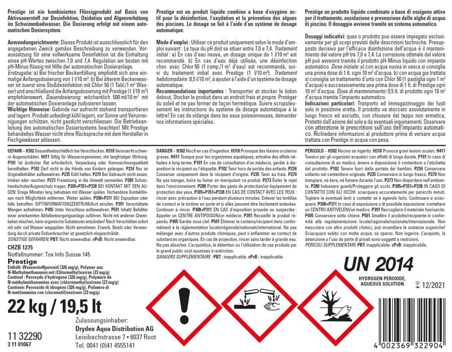 Prestige flüssig 19.5 l / 22 kg Flüssigsauerstoff - Pool Me Up