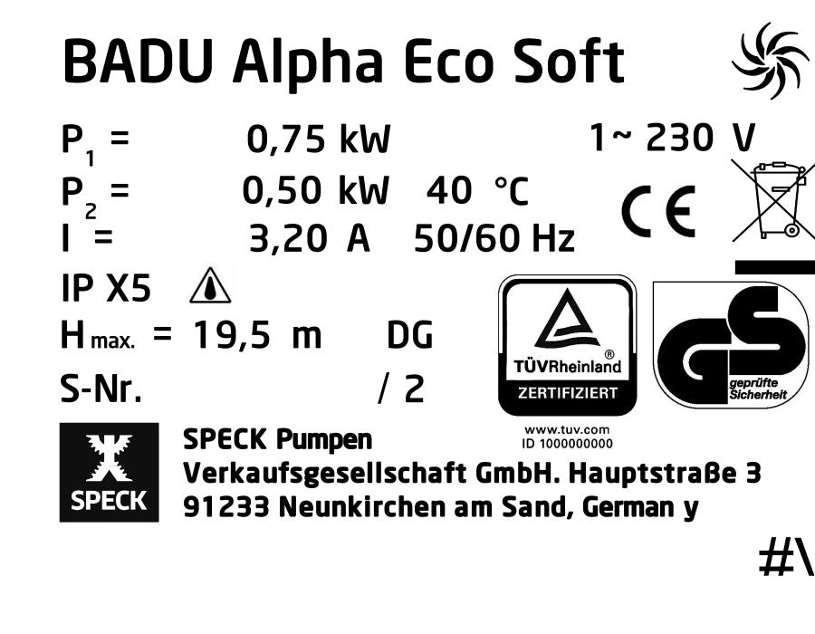Speck Badu Alpha Eco Soft Pumpe 0,50kW 230V - Pool Me Up