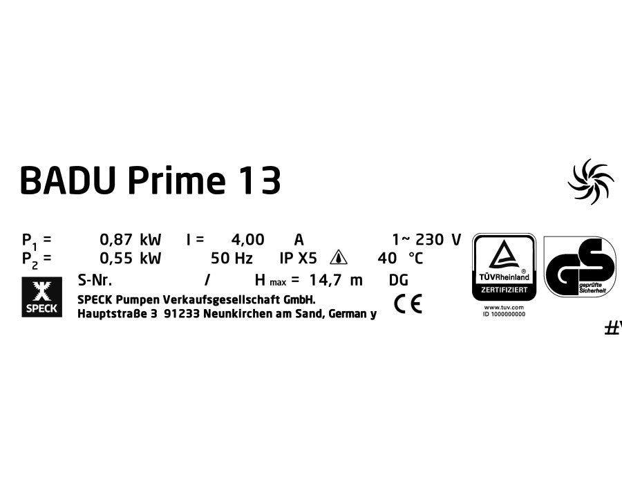 Speck Badu Prime 13 Pumpe 230V 0,55kW (blau) - Pool Me Up