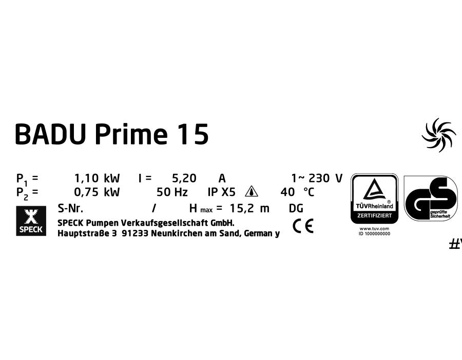 Speck Badu Prime 15 Pumpe 230V 0,75kW (blau) - Pool Me Up