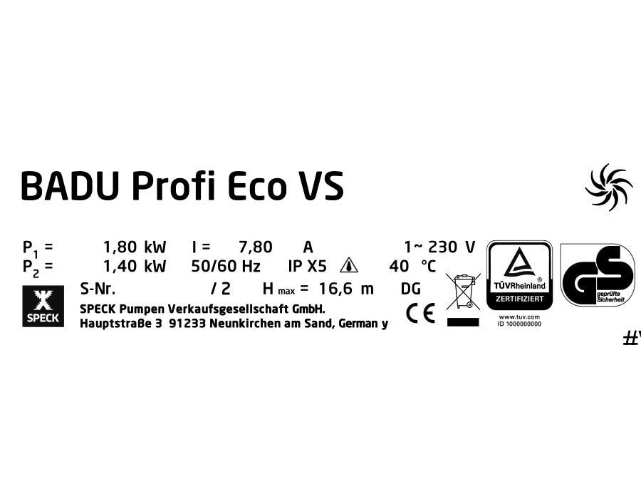 Speck Badu Pumpe Profi ECO VS 1,4kW 230V - Pool Me Up